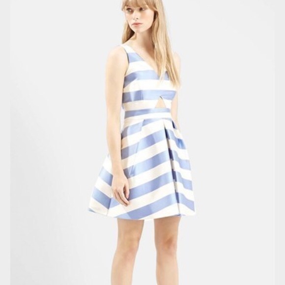 blue and white horizontal striped dress